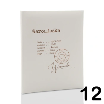 Album dziecięcy, wklejany 40 kremowych stron, personalizowany 12 wzorów do wyboru: Chrzest Metryczka Mój pierwszy album